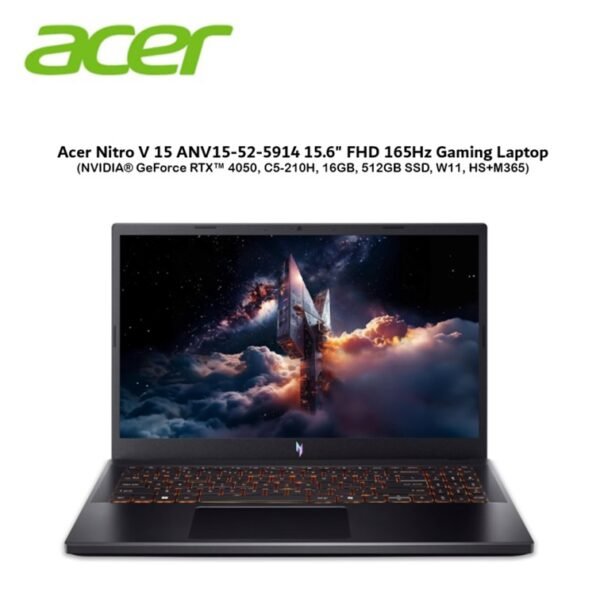 Acer Nitro V 15 ANV15-52-5914 15.6" FHD 165Hz Gaming Laptop (C5-210H, 16GB DDR5, 512GB SSD, RTX 4050, W11, HS+M365, 2Y)