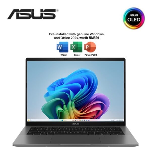 Asus VivoBook S 14 OLED S3407Q-ASF048WS 14" FHD Laptop Matte Gray (SD-X1-26-100, 16GB LPDDR5X, 1TB SSD, Qualcomm, W11, HS+M365, 2Y)