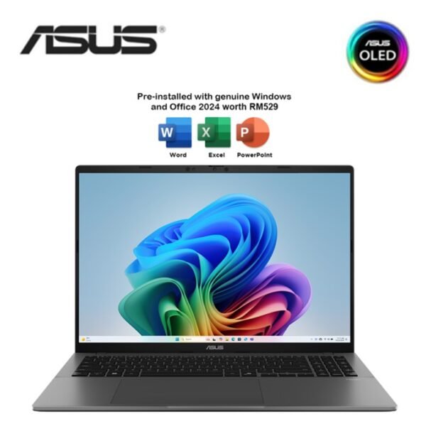 Asus VivoBook S 16 OLED S3607Q-ASH148WS 16" WUXGA Laptop Matte Gray (X1 26 100, 16GB LPDDR5X, 1TB SSD, Qualcomm, W11, HS+M365, 2Y)