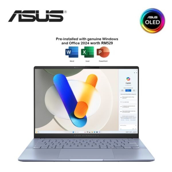 Asus VivoBook S 14 OLED S5406S-AQD138WS 14'' WUXGA Laptop Mist Blue (CU5-226V, 16GB LPDDR5X, 512GB SSD, Intel, W11, HS+M365, 2Y)