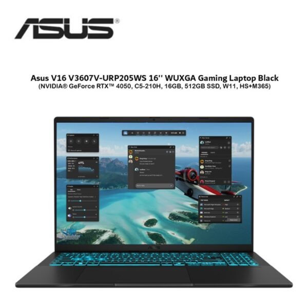 Asus V16 V3607V-URP205WS 16'' WUXGA Gaming Laptop Black (C5-210H, 16GB DDR5, 512GB SSD, RTX4050, W11, HS+M365, 2Y)