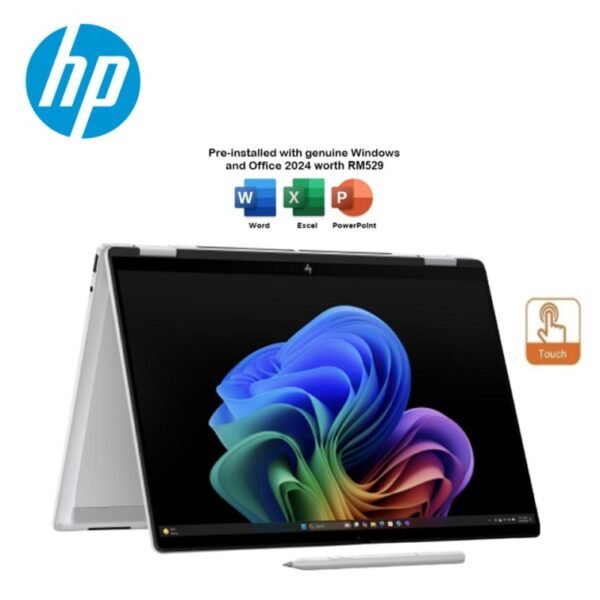 HP OmniBook X FlipNGAI 14-fk0048AU 14" 2K Touch Laptop Glacier Silver (Ryzen? AI 7 350, 16GB LPDDR5x, 512GB SSD, ATI, W11, HS+M365, 2Y)