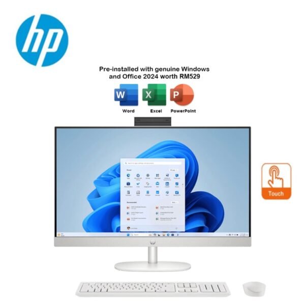 HP AI 27-cr2001D 27" FHD Touch All-in-One Desktop PC Shell White (CU7-255U, 16GB DDR5, 1TB SSD, Intel, W11, HS+M365, 3Y)
