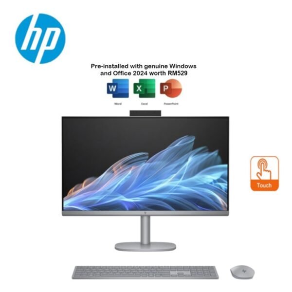 HP OmniStudio X 27-cs0016D 27" FHD Touch All-in-One Desktop PC Meteor Silver (CU5-125H, 16GB DDR5, 1TB SSD, Intel, W11, H&S+M365, 3Y)