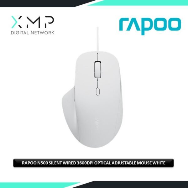 Rapoo N500 Silent Wired 3600DPI Optical Adjustable Mouse White