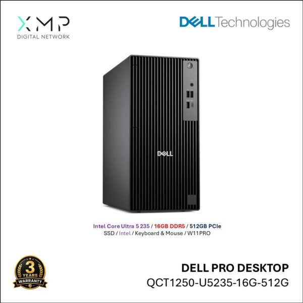 Dell Pro QCT1250-U5235-16GB-512GB Tower Desktop PC Black ( CU5 235, 16GB, 512GB SSD, Intel, W11P)