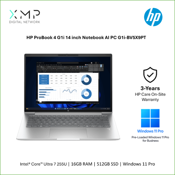 HP PROBOOK 4 G1i-BV5X9PT 14" WUXGA Notebook AI Pike silver ( CU7 255U, 16GB, 512 GB SSD, Intel, W11P )
